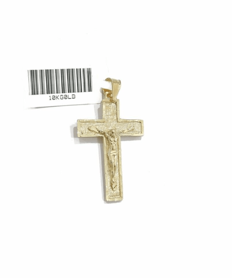 Real 10k Gold Jesus Cross Charm Pendant 10KT Yellow Gold For Chain & Necklace - GoldenlinQ